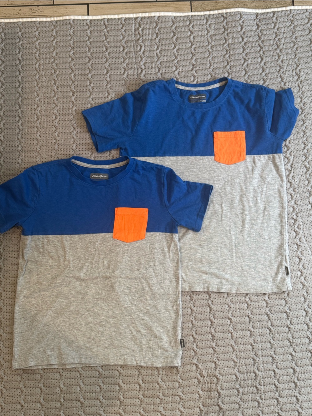 Bundle of 2 Eddie Bauer Two-Tone Blue, Gray & Orange Crew Undershirts